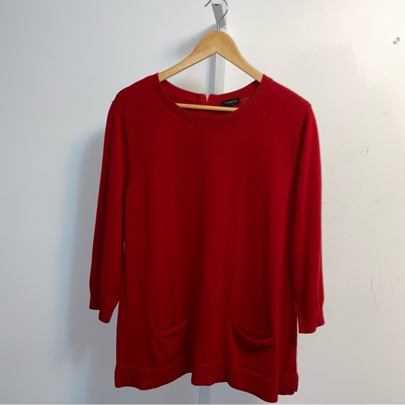 Talbots Red Sweater XL Crewneck With Pockets Zip Back 3/4 Sleeves Cotton Blend - Picture 7 of 8